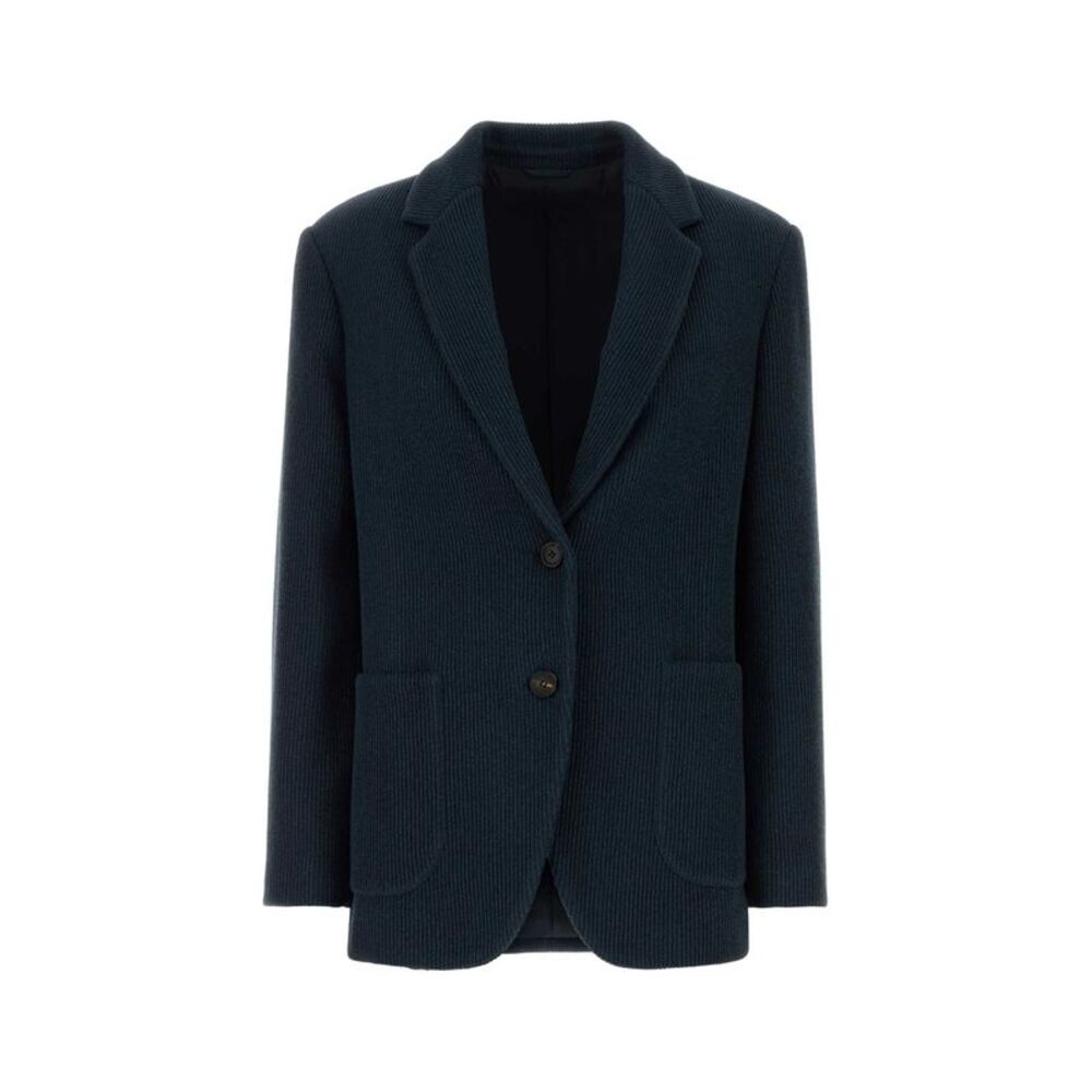 Brunello Cucinelli Women Navy Blue Knit Blazer